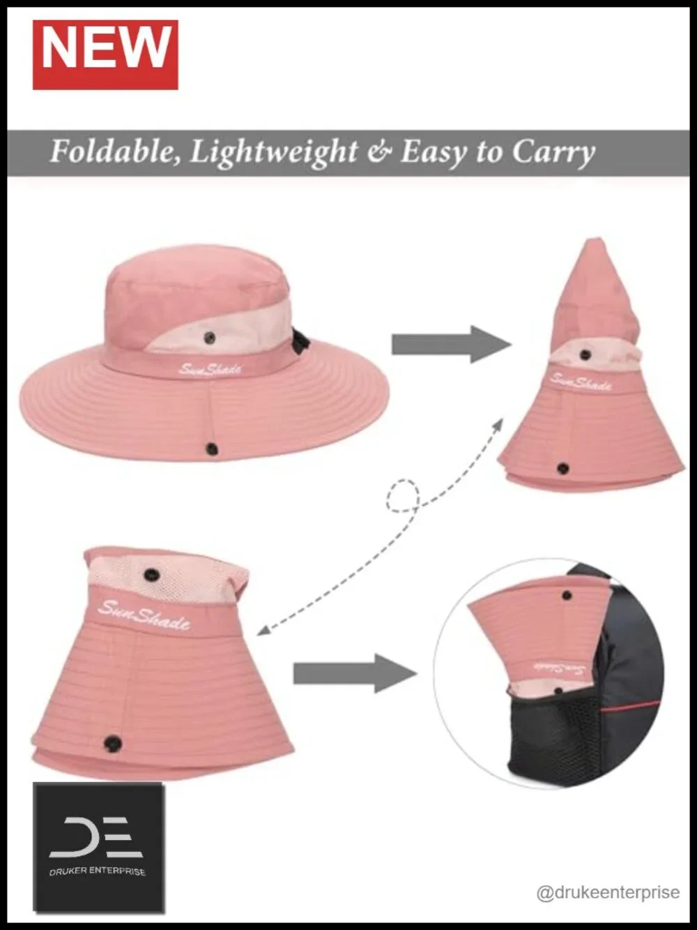 Wide Brim Mesh Bucket Hat with Ponytail Hole UV Protection Foldable